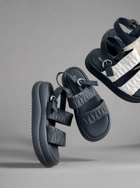 Double Strap Open Toe Buckle Strap Plateform Sliders